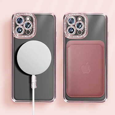 Avizar Coque Diamant pour iPhone 12 Pro Max Protection MagSafe Contour Strass Rose Champagne pas cher