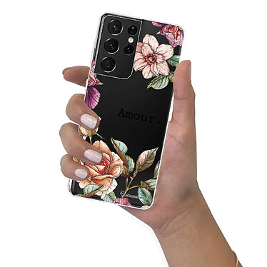 LaCoqueFrançaise Coque Samsung Galaxy S21 Ultra 5G 360 intégrale transparente Motif Amour en fleurs Tendance pas cher