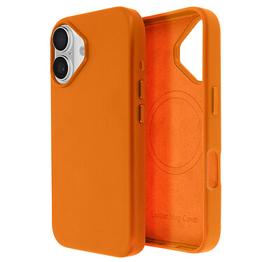 Avizar Coque MagSafe pour iPhone 16 en Cuir Vegan Haute Qualité Orange