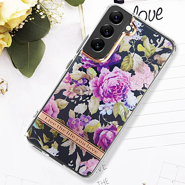 Avizar Coque Samsung Galaxy S22 Dos Rigide Contour Souple Design Fleurs Violettes pas cher