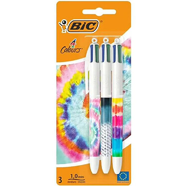 BIC Blister 3 Stylos 4 COLOURS®DECOR Pointe Moyenne - 4 couleurs Classiques