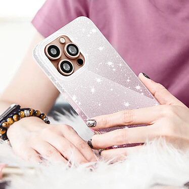 Avizar Coque Paillette pour iPhone 16 Pro Hybride Design Glamour Blanc / Rose pas cher