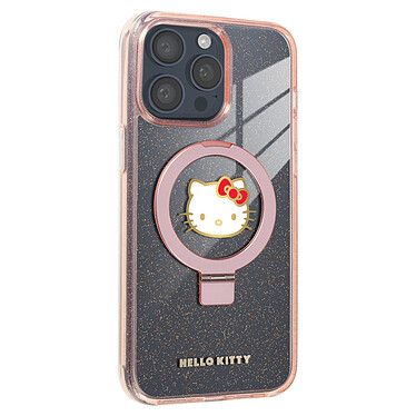 HELLO KITTY Coque MagSafe pour iPhone 15 Pro Max Pailletée Fonction Support Vidéo Rose Poudré