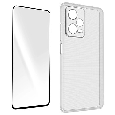 Avizar Coque pour Xiaomi Redmi Note 12 Pro et 12 Pro Plus Silicone et Verre 9H noir