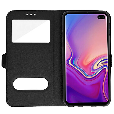 Avizar Etui Samsung Galaxy S10 Plus Housse Folio Double Fenêtre Fonction Support noir pas cher