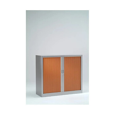 VINCO Armoire Monobloc H120xL120xP43 cm 2 Tablettes Alu Rideaux Merisier