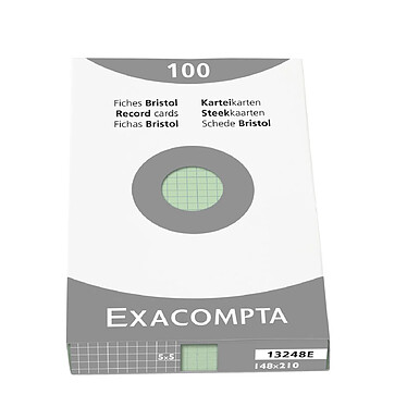 EXACOMPTA Étui de 100 fiches - bristol quadrillé 5x5 non perforé 148x210mm - Vert x 10