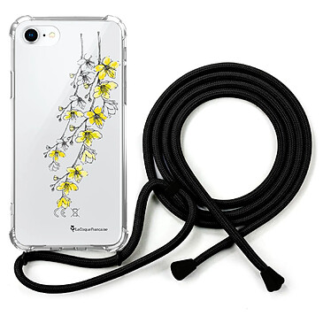 LaCoqueFrançaise Coque cordon iPhone 7/8/ iPhone SE 2020 noir Dessin Fleurs Cerisiers