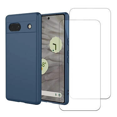 Acheter Evetane Coque Google Pixel 7A Silicone liquide Bleue Marine + 2 Vitres en Verre trempe Protection ecran Antichocs