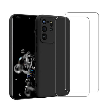 Acheter Evetane Coque Samsung Galaxy S20 Ultra 5G Silicone liquide Noire + 2 Vitres en Verre trempe Protection ecran Antichocs