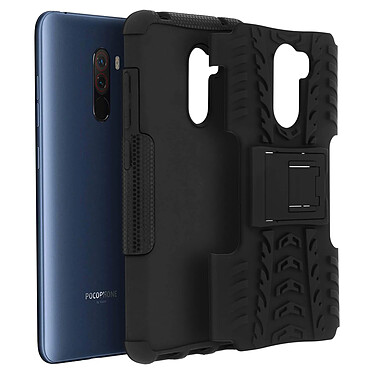 Avizar Coque Pocophone F1 Antichocs Silicone + Polycarbonate Support intégré Noir