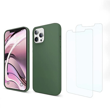 Acheter Evetane Coque iPhone 13 Pro Silicone liquide Vert Foret + 2 Vitres en Verre trempé Protection écran Antichocs