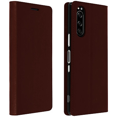 Avizar Étui Sony Xperia 5 Folio Cuir Véritable Porte cartes Support Vidéo - marron