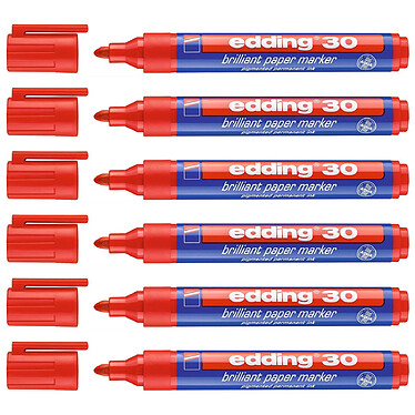 EDDING Marqueur Papier Encre Brillante 30 Rouge Pointe Ronde 1,5-3 mm x 6