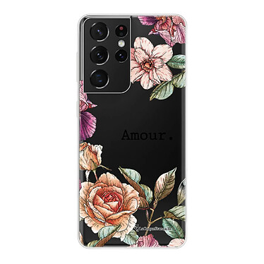 LaCoqueFrançaise Coque Samsung Galaxy S21 Ultra 5G 360 intégrale transparente Motif Amour en fleurs Tendance