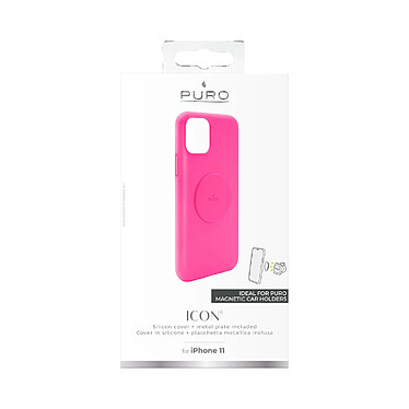 Avis PURO Coque pour Apple iPhone 11 Série Icon en Silicone avec Plaque Métallique Fuchsia