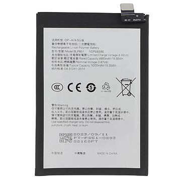 Clappio Batterie interne pour Oppo A74 5000mAh modèle BLP851 Noir