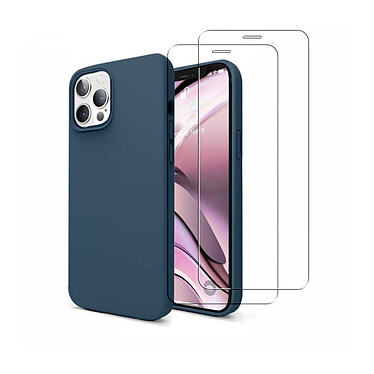 Acheter Evetane Coque iPhone 12/12 Pro Silicone liquide Bleu Marine + 2 Vitres en Verre trempé Protection écran Antichocs