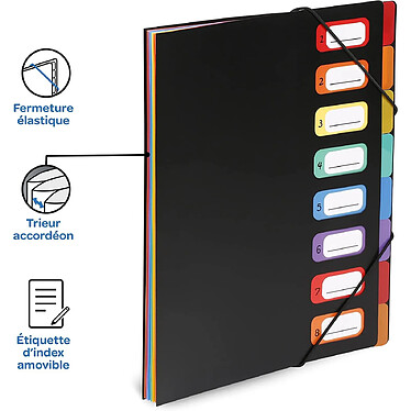 Avis VIQUEL Trieur RAINBOW 8 compartiments à soufflet en polypro 5/10, noir