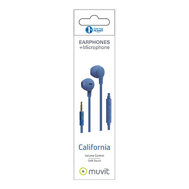 Avis Muvit Écouteurs Jack California Câble Plat avec Micro et Boutons de Contrôle de Volume Bleu