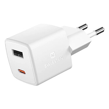 Swissten Chargeur Secteur GaN 30W Ultra Compact, Port USB + Port USB-C Power Delivery,