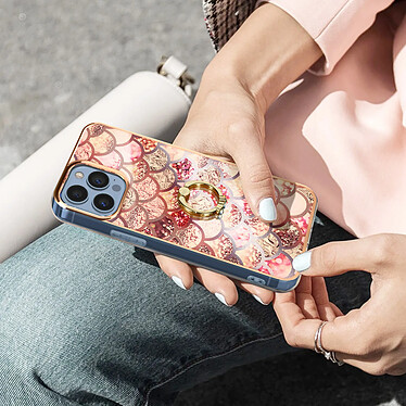 Avizar Coque iPhone 13 Pro Max Bi-matière avec Bague de maintien Motif écaille - rose pas cher