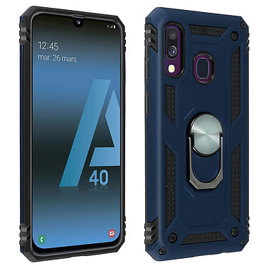 Avizar Coque Galaxy A40 Bi matière Rigide et Souple Bague Support Vidéo bleu nuit