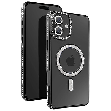 Avizar Coque Diamant pour iiPhone 16 Plus Protection MagSafe Contour Strass Noir