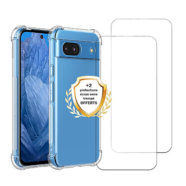 Evetane Coque Google Pixel 8A Antichoc coins renforces Silicone + 2 Vitres en verre trempe Protection ecran