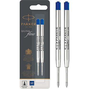 PARKER Lot de 2 Recharges QUINKflow Stylo Bille Pointe Moyenne Bleue