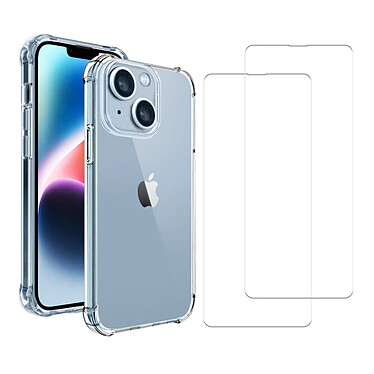 Evetane Coque iPhone 14 Antichoc Silicone bords renforcés + 2 Vitres en verre trempé Protection écran pas cher