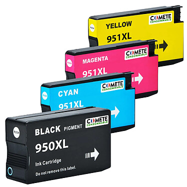 COMETE -Marque française - 950XL 951XL - Pack de 4 Cartouches d'encre Compatibles pour Imprimante HP- Couleur et Noir