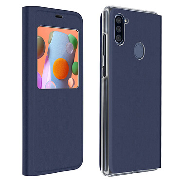 Avizar Étui Samsung A11 / M11 Fenêtre d'affichage Protection Intégrale Bleu Nuit