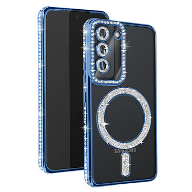 Avizar Coque Diamant pour Samsung Galaxy S22 MagSafe Contour Strass Bleu Clair