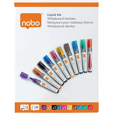 Avis NOBO Lot de 10 Marqueurs Effaçables à Sec Liquid Ink Tableau Blanc Pointe Ogive 3mm