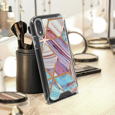 Avizar Coque Marbre iPhone XR Hybride avec Coins Renforcés rose et aigue marine pas cher