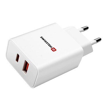 Swissten Chargeur Secteur GaN 30W, Port USB + Port USB-C Power Delivery,