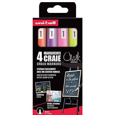 UNI-BALL Marqueur craie Chalk marker PWE5M/4 PF, étui de 4