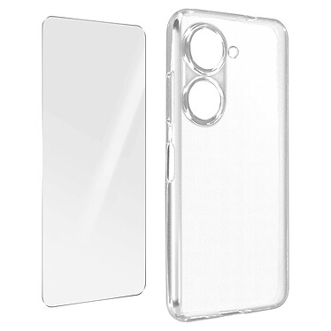 Avizar Coque pour Asus Zenfone 9 Silicone Souple et Film Verre Trempé 9H  transparent