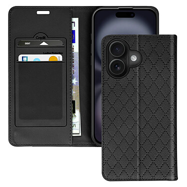 Avizar Étui Folio pour iPhone 16 Plus Losange Porte cartes Support Vidéo Noir