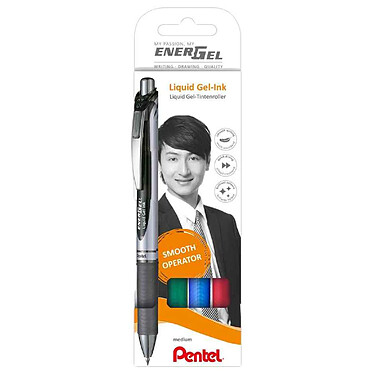 PENTEL kit de 4 Stylo roller à encre gel EnerGel XmRT noir, rouge, bleu, vert