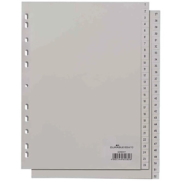 DURABLE Jeu intercalaire Numérique A4 52 Chiffres (1-26 et 27-52) Polypro Gris