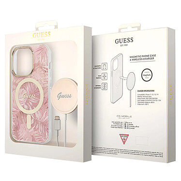 Guess Pack MagSafe pour iPhone 14 Pro Coque et Chargeur MagSafe 15W Rose pas cher