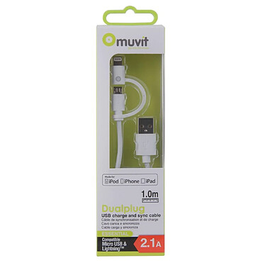 Avis Muvit Câble 2 en 1 Lightning et Micro-USB Spring Cable Charge et Synchronisation 1m Blanc