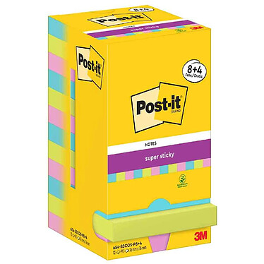 POST-IT Bloc-note adhésif Super Sticky Notes, 76 x 76 mm Turquoise, vert, rose