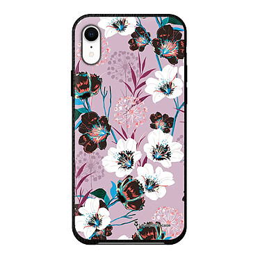 LaCoqueFrançaise Coque iPhone Xr effet cuir grainé noir Fleurs parme Design