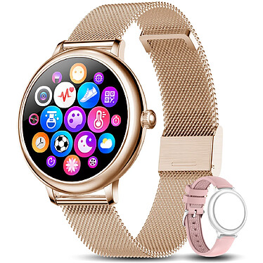 EVETANE Montre Connectée Femme Or + 1 bracelet rose offert