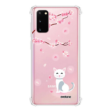 Evetane Coque Samsung Galaxy S20 anti-choc souple angles renforcés transparente Motif Chat et Fleurs