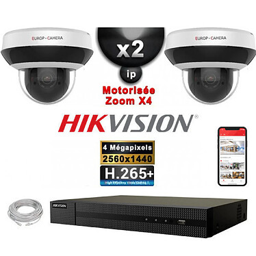 HIKVISION Kit Vidéo Surveillance PRO IP : 2x Caméras POE Dômes motorisée IR 20M 4MP + Enregistreur NVR 4 canaux H265+ 1000 Go