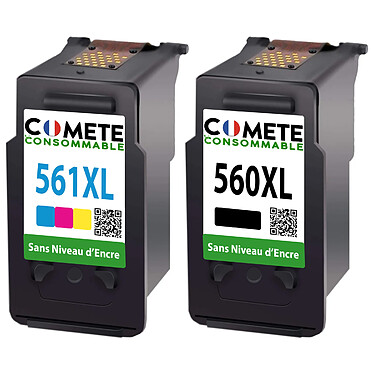 COMETE - Entreprise Française - 560 XL 561 XL - 2 Cartouches d'encre compatibles avec Canon - Sans affichage niveau d'encre